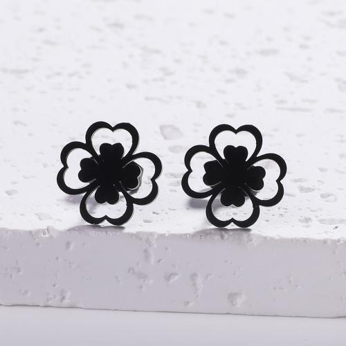 Stainless Steel Stud Earrings, 304 Stainless Steel, Four Leaf Clover, fashion jewelry & for woman, more colors for choice, 12x12mm, Sold By Pair