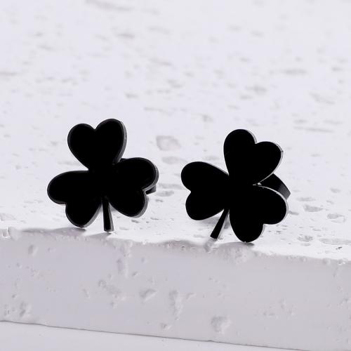 Stainless Steel Stud Earrings, 304 Stainless Steel, Three Leaf Clover, fashion jewelry & for woman, more colors for choice, 12x12mm, Sold By Pair