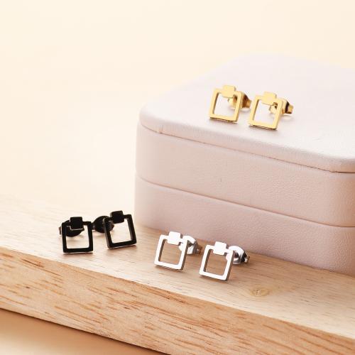 Stainless Steel Stud Earrings, 304 Stainless Steel, Square, fashion jewelry & for woman, more colors for choice, 9x7.60mm, Sold By Pair