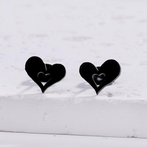 Stainless Steel Stud Earrings, 304 Stainless Steel, Heart, fashion jewelry & for woman, more colors for choice, 9x10mm, Sold By Pair