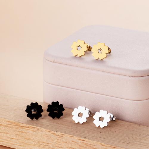 Stainless Steel Stud Earrings 304 Stainless Steel Flower fashion jewelry & for woman Sold By Pair