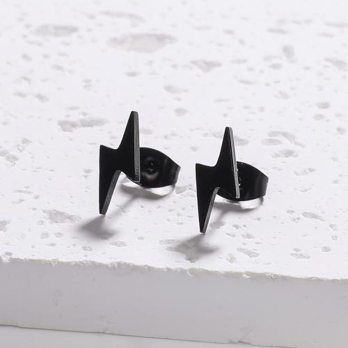 Stainless Steel Stud Earrings, 304 Stainless Steel, Lightning Symbol, fashion jewelry & for woman, more colors for choice, 4.50x11mm, Sold By Pair