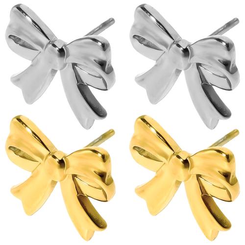 Stainless Steel Stud Earrings, 304 Stainless Steel, Bowknot, Vacuum Ion Plating, fashion jewelry & for woman, more colors for choice, 15x13mm, Sold By Pair