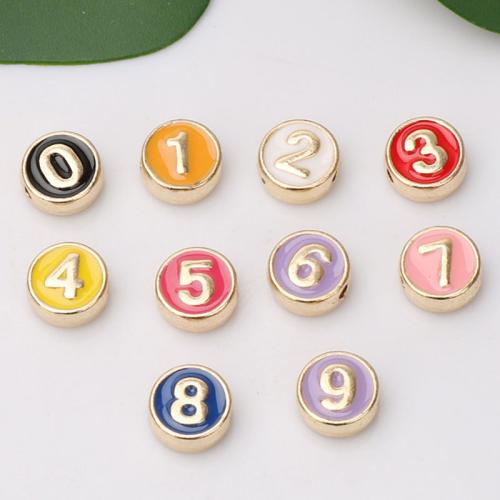 Tibetan Style Alphabet Beads, Flat Round, gold color plated, double-sided enamel & DIY, more colors for choice, nickel, lead & cadmium free, 8mm, Hole:Approx 1.5mm, Approx 100PCs/Bag, Sold By Bag