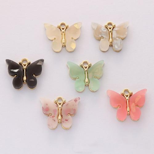 Tibetan Style Animal Pendants, with Acrylic, Butterfly, gold color plated, DIY, more colors for choice, nickel, lead & cadmium free, 20.80x18.20x3.50mm, Approx 100PCs/Bag, Sold By Bag