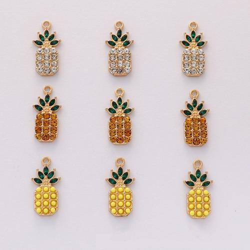 Tibetan Style Fruit Shape Pendants, Pineapple, gold color plated, DIY & with rhinestone, more colors for choice, nickel, lead & cadmium free, 13x26mm, Approx 100PCs/Bag, Sold By Bag