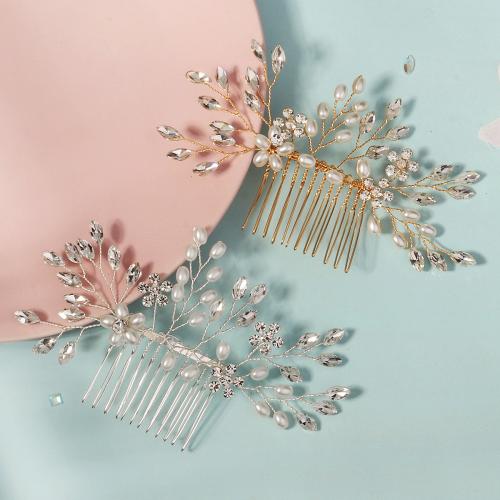 Decorative Hair Combs, Tibetan Style, with Plastic Pearl, plated, for bridal & with rhinestone, more colors for choice, nickel, lead & cadmium free, Sold By PC