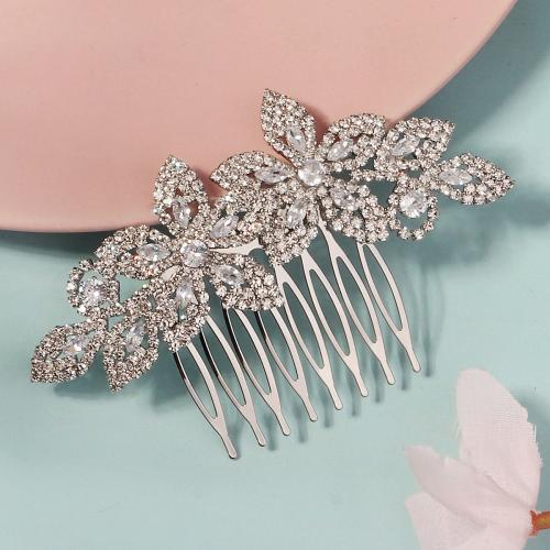 Decorative Hair Combs, Tibetan Style, silver color plated, for bridal & micro pave cubic zirconia, nickel, lead & cadmium free, Sold By PC