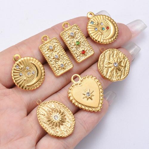 Stainless Steel Pendants, 304 Stainless Steel, gold color plated, DIY & different styles for choice & with rhinestone, more colors for choice, Sold By PC