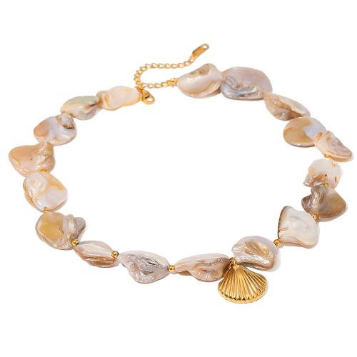 Collier de bijoux en acier inoxydable, Acier inoxydable 304, avec coquille, avec 5cm chaînes de rallonge, Placage de couleur d'or, bijoux de mode, doré, Longueur:40 cm, Vendu par PC