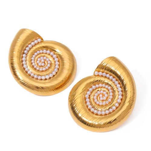 Boucle d'oreille de gaujon en acier inoxydable, Acier inoxydable 304, avec perle de plastique, Placage de couleur d'or, bijoux de mode, doré, Vendu par paire