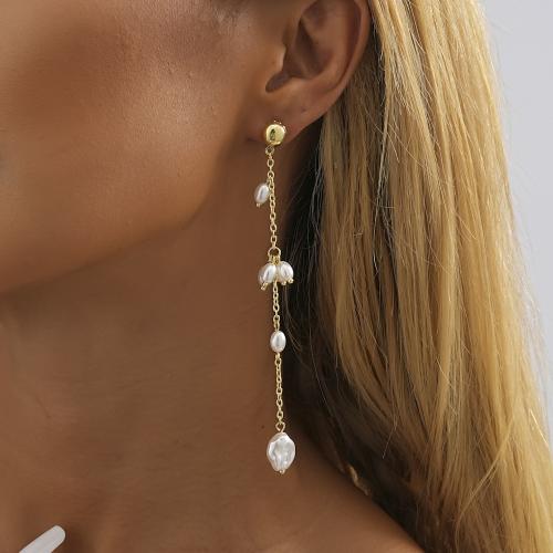 Iron Earring with Plastic Pearl gold color plated fashion jewelry golden Sold By Pair