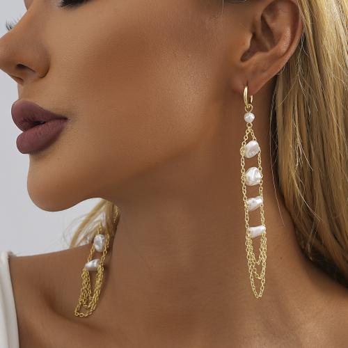 Iron Earring with Plastic Pearl gold color plated fashion jewelry golden Sold By Pair