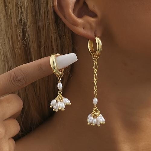 Asymmetric Earrings Brass with Plastic Pearl gold color plated fashion jewelry golden nickel lead & cadmium free Sold By Pair