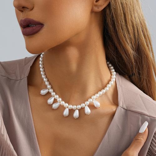 Plastic Pearl Necklace, fashion jewelry, white, Sold By PC