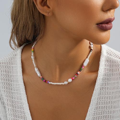 Plastic Pearl Necklace with Seedbead with 7cm extender chain fashion jewelry multi-colored Length 37 cm Sold By PC