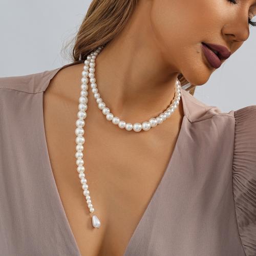 Plastic Pearl Necklace, fashion jewelry, white, Sold By PC