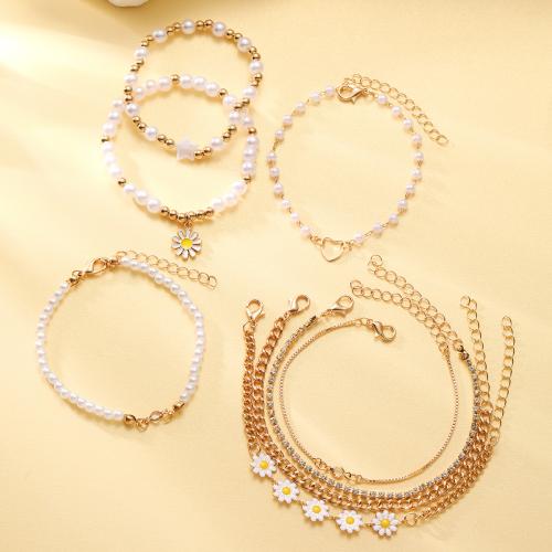 Zinc Alloy Bracelet with Plastic Pearl plated fashion jewelry & for woman & with rhinestone Sold By Set