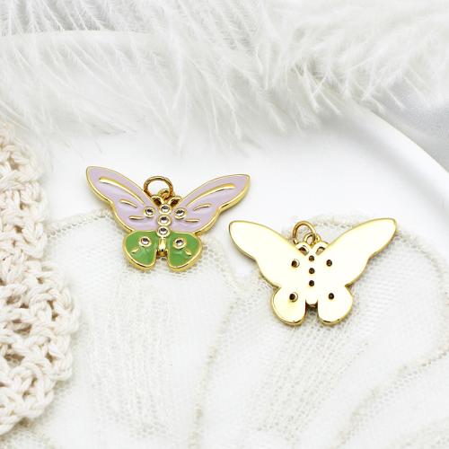 Cubic Zirconia Micro Pave Brass Pendant Butterfly plated DIY & micro pave cubic zirconia & enamel golden Sold By PC