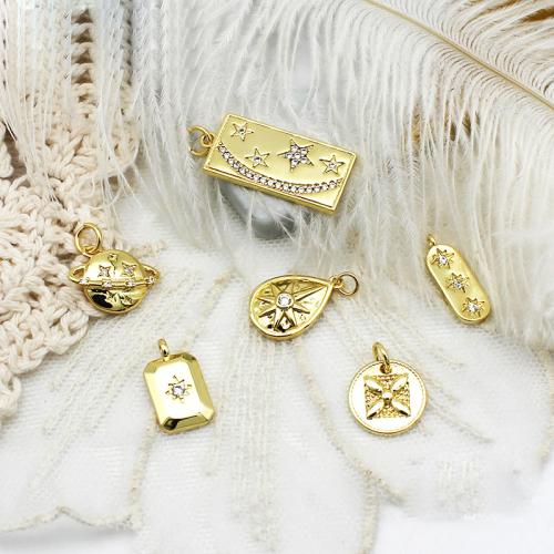 Cubic Zirconia Micro Pave Brass Pendant plated DIY & micro pave cubic zirconia golden Sold By PC