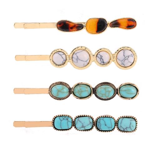 Hair Slide, Tibetan Style, with Gemstone, plated, 2 pieces & different styles for choice & for woman, more colors for choice, Sold By Set