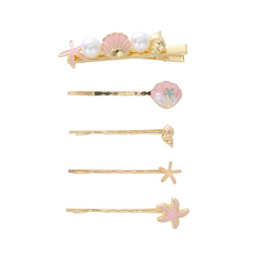 Mixed Hair Accessories, Tibetan Style, with Plastic Pearl, plated, 5 pieces & for woman & enamel & with rhinestone, more colors for choice, Sold By Set