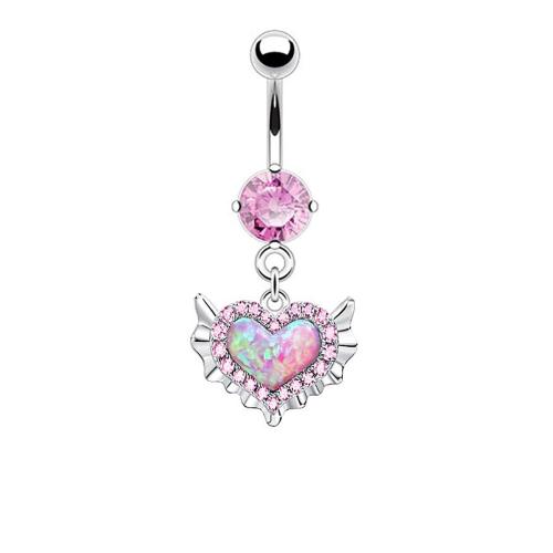 Stainless Steel Belly Ring, 316L Stainless Steel, with Opal, plated, Unisex & different styles for choice & micro pave cubic zirconia, pink, Sold By PC