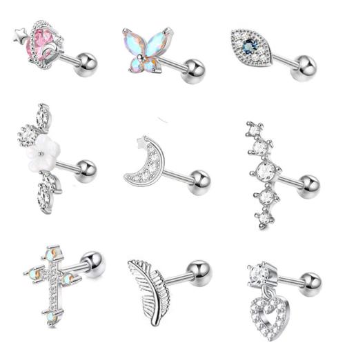 Pendientes Piercing de Oreja en Acero Inoxidable, acero inoxidable 316, chapado, unisexo & diferentes estilos para la opción & micro arcilla de zirconia cúbica, más colores para la opción, Vendido por UD