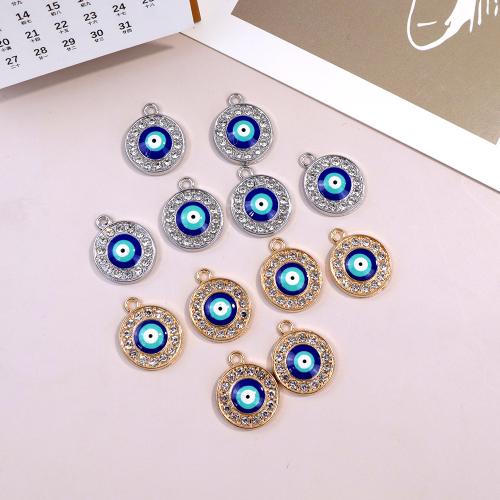 Zinc Alloy Enamel Pendants Round plated DIY & evil eye pattern & micro pave cubic zirconia Sold By PC