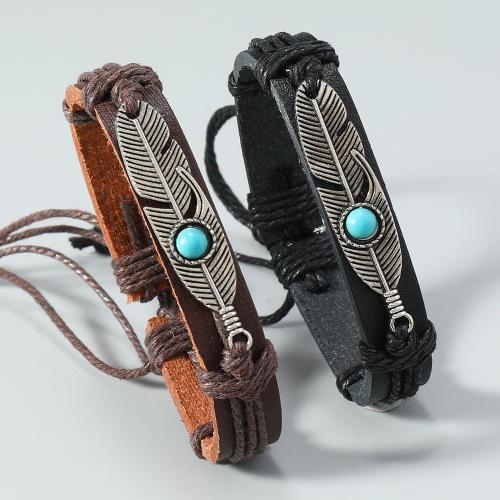 PU Leather Cord Bracelets, Zinc Alloy, with turquoise & Linen & PU Leather, plated, Unisex, more colors for choice, nickel, lead & cadmium free, Sold By PC