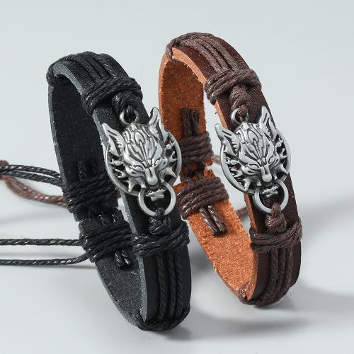 PU Leather Cord Bracelets, Tibetan Style, with Linen & PU Leather, plated, Unisex, more colors for choice, nickel, lead & cadmium free, Sold By PC