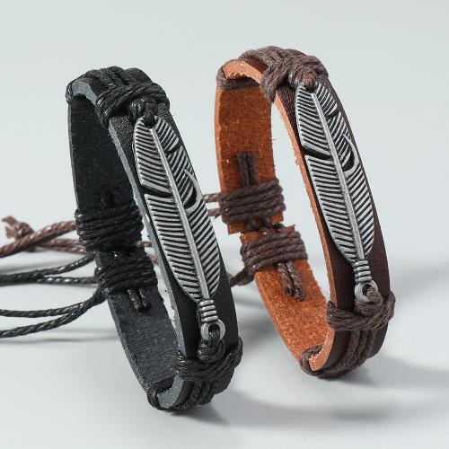 PU Leather Cord Bracelets, Tibetan Style, with Linen & PU Leather, plated, Unisex, more colors for choice, nickel, lead & cadmium free, Sold By PC