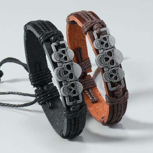 PU Leather Cord Bracelets, Tibetan Style, with Linen & PU Leather, plated, for man, more colors for choice, nickel, lead & cadmium free, Sold By PC