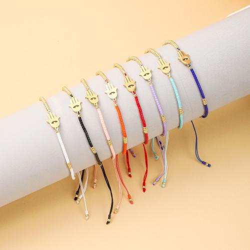 Seedbead Bracelet with Knot Cord & 304 Stainless Steel Vacuum Ion Plating Adjustable & for woman nickel lead & cadmium free Length 14-28 cm Sold By PC