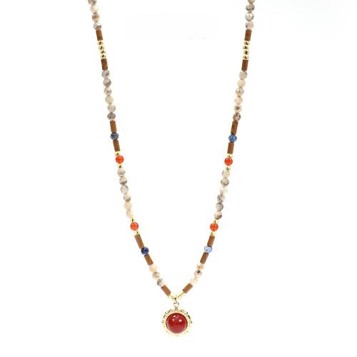 Natural Gemstone Necklace, Gemstone Chips, with Red Agate & Brass, gold color plated, for woman, mixed colors, nickel, lead & cadmium free, Length:60 cm, Sold By PC