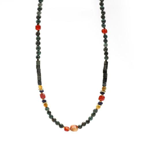 Collier agate, avec Pierre naturelle & laiton, Placage de couleur d'or, pour femme, couleurs mélangées, protéger l'environnement, sans nickel, plomb et cadmium, Longueur:60 cm, Vendu par PC