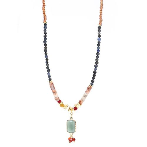 Agate Necklace with Seedbead & Green Aventurine & Brass gold color plated for woman mixed colors nickel lead & cadmium free Length 60 cm Sold By PC