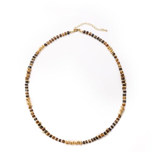 Collier bijoux de pierre gemme, oeil de tigre, pour femme, couleurs mélangées, Longueur:50 cm, Vendu par PC