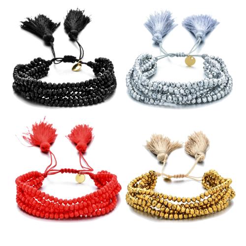 Glass Bracelet, with Knot Cord & Agate, Adjustable & multilayer & Unisex, more colors for choice, Length:14-28 cm, Sold By PC