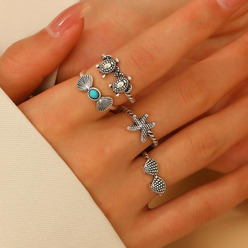 Zinc Alloy Ring Set with turquoise plated & for woman & enamel nickel lead & cadmium free Sold By Bag