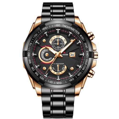 acero inoxidable 304 Pulsera de reloj, con Vidrio & aleación de zinc, Esférico, chapado, Resistente al agua de la vida & con el calendario único & para hombre & luminoso, más colores para la opción, longitud:aproximado 22 cm, Vendido por UD