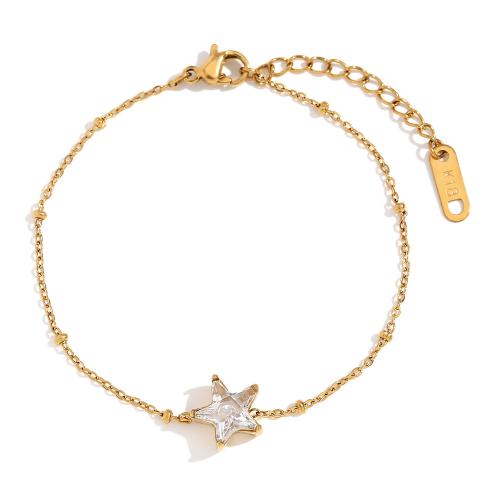 Bijoux bracelet en acier inoxydable, Acier inoxydable 304, avec 3cm chaînes de rallonge, Plaqué or 18K, bijoux de mode & pour femme & avec strass, doré, Longueur:Environ 16 cm, Vendu par PC