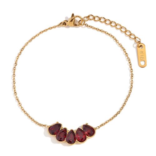 Bijoux bracelet en acier inoxydable, Acier inoxydable 304, avec 3cm chaînes de rallonge, Plaqué or 18K, bijoux de mode & pour femme & avec strass, doré, Longueur:Environ 16 cm, Vendu par PC