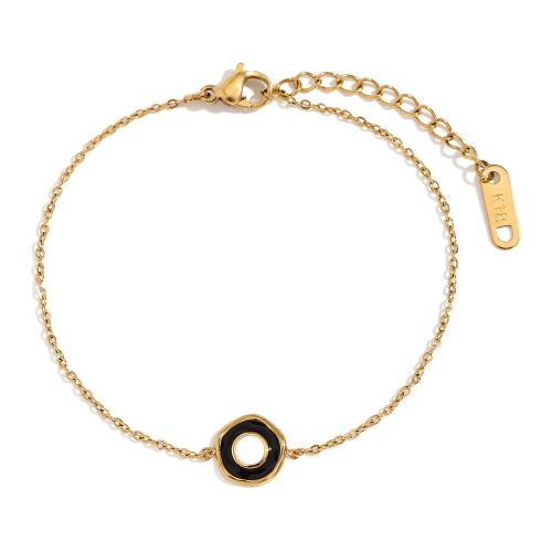 Stainless Steel Jewelry Bracelet, 304 Stainless Steel, with 3cm extender chain, 18K gold plated, fashion jewelry & for woman & enamel, golden, Length:Approx 16 cm, Sold By PC