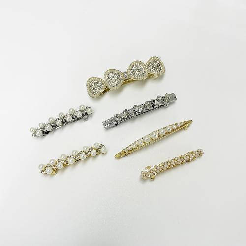 Hair Slide, Tibetan Style, with Plastic Pearl, different styles for choice & for woman & with rhinestone, more colors for choice, 54mm, Sold By PC