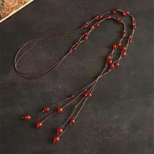 Sweater Chain Necklace Agate with Wax Cord handmade fashion jewelry & for woman Length Approx 60 cm Sold By PC