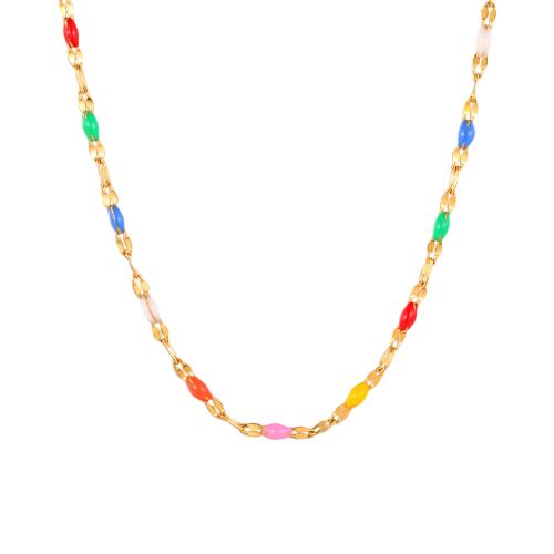 Stainless Steel Jewelry Necklace, 304 Stainless Steel, with 5cm extender chain, fashion jewelry & for woman & enamel, golden, Length:Approx 40 cm, Sold By PC