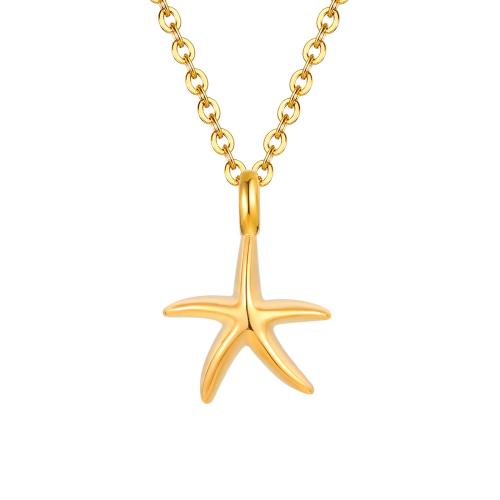 Colar de jóias de aço inoxidável, Aço inoxidável 304, with 5cm extender chain, Estrela do mar, joias de moda & para mulher, dourado, 18.60x13.20mm, comprimento Aprox 45 cm, vendido por PC