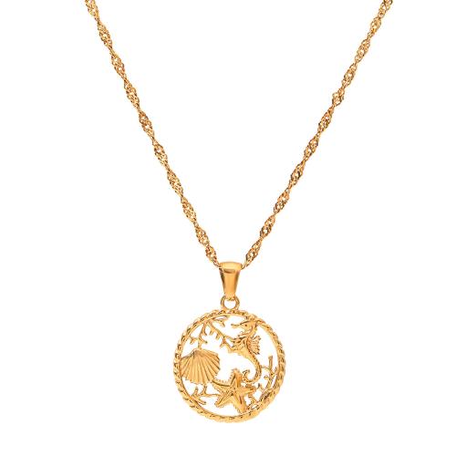 Colar de jóias de aço inoxidável, Aço inoxidável 304, with 5cm extender chain, 18K banhado a ouro, joias de moda & para mulher, dourado, 23mm, comprimento Aprox 45 cm, vendido por PC