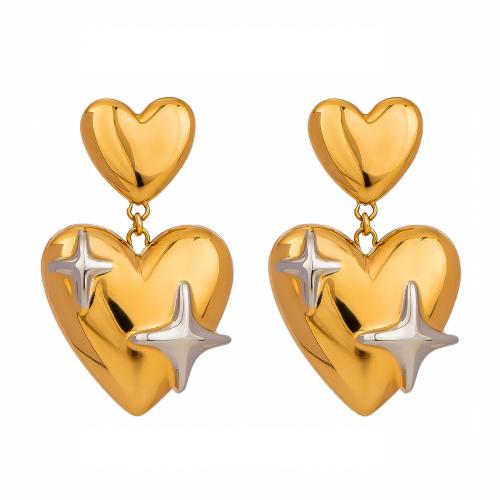 Stainless Steel Drop Earring, 304 Stainless Steel, Heart, Vacuum Ion Plating, fashion jewelry & for woman, 32.60x19.90mm, Sold By Pair